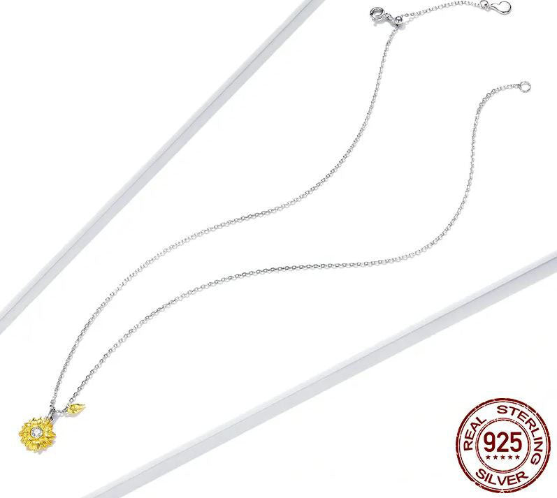 Sunflower Necklace Pendant Leaf Gold