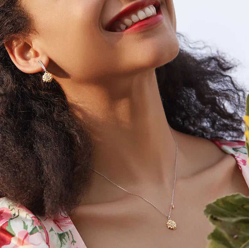 Necklace For Women Pendant Sunflower 925 Sterling Silver