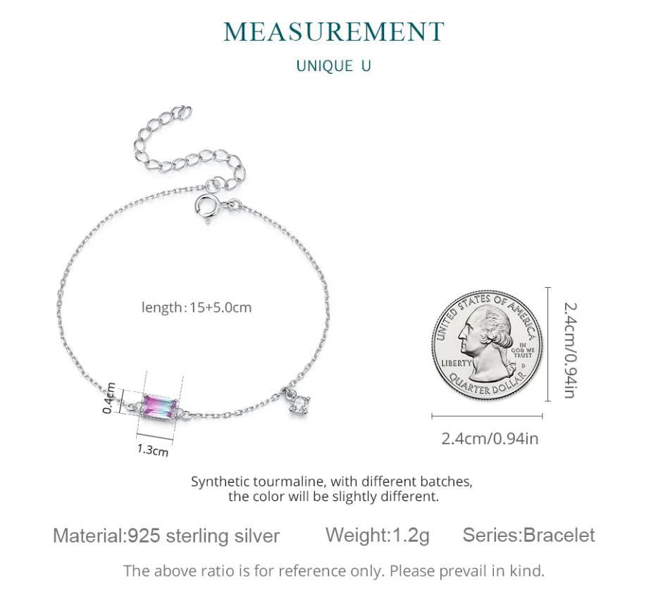 925 Sterling Silver Synthetic Tourmaline Bracelet Cubic Zirconia Colorful