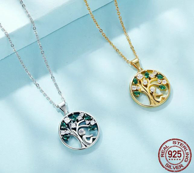 Gold Necklace Tree of Life Pendant Round