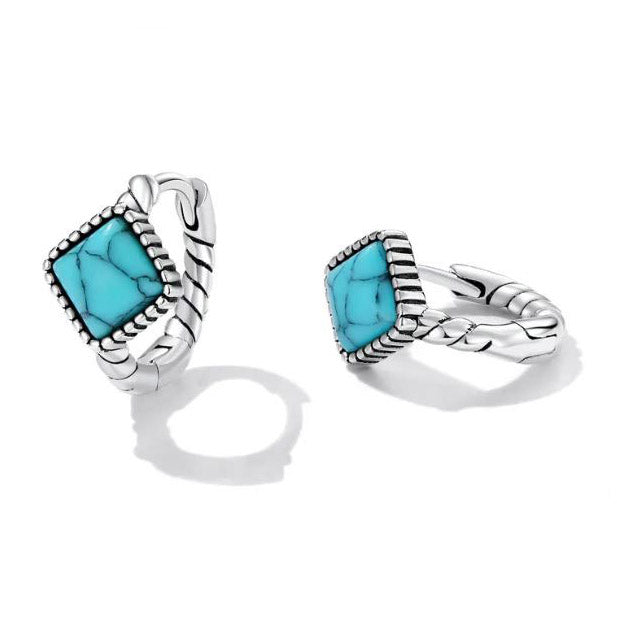 925 Sterling Silver Hoop Earrings Twist Turquoise