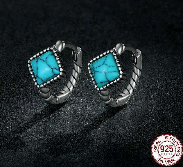 Hoop Earrings Twist Turquoise Square