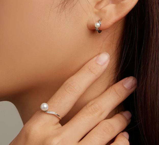 White Earrings Sterling Silver Twisted Hoop Simulated Shell Pearl