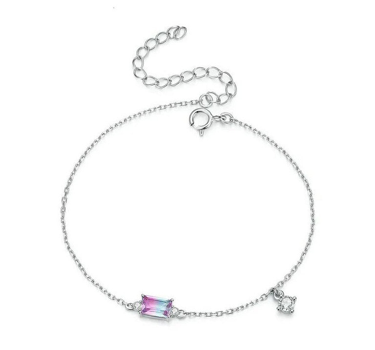 Sterling Silver Synthetic Tourmaline Bracelet For Women Adjustable
