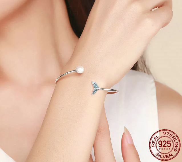 Pearl Bracelet Sterling Silver Woman Cuff Bangles Mermaids Tail