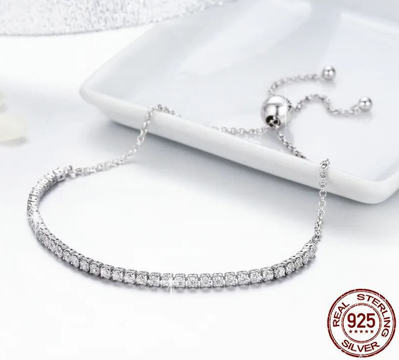 Women Bracelet Clear Tennis Sterling Silver
