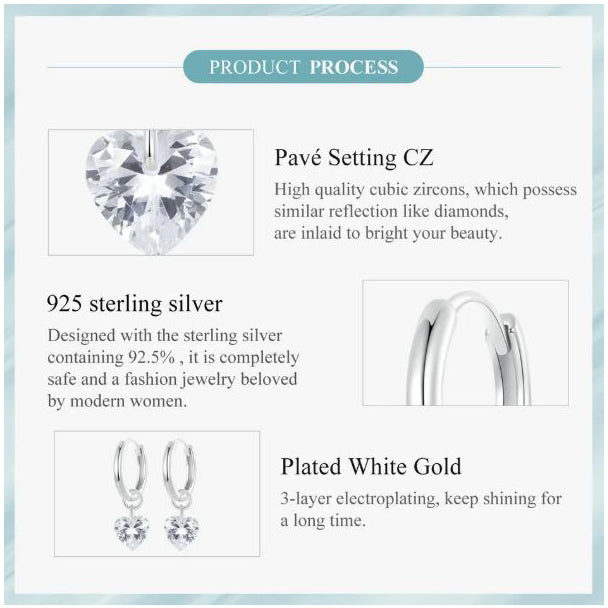 silver hoop earrings heart shape elegant styling