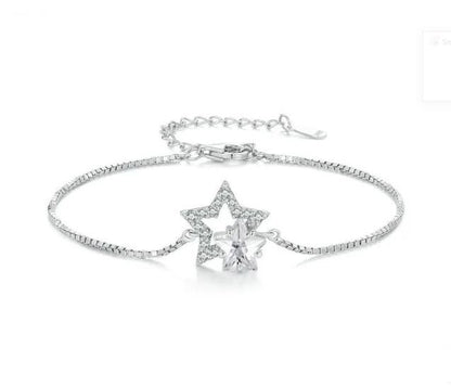 Clear Bracelet 925 Sterling Silver Dazzling Star Woman Double Layer