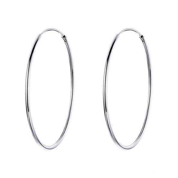 40mm Silver Hoop Earrings and round huggie bracelet duo