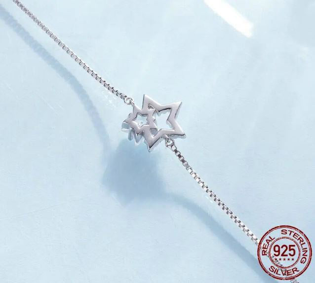 925 Sterling Silver Dazzling Star Bracelet Cubic Zirconia Clear