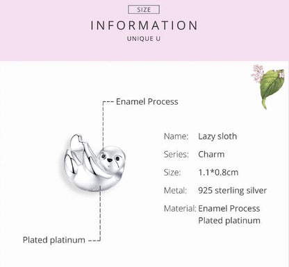 925 Sterling Silver Lazy Sloth Charm For Women 