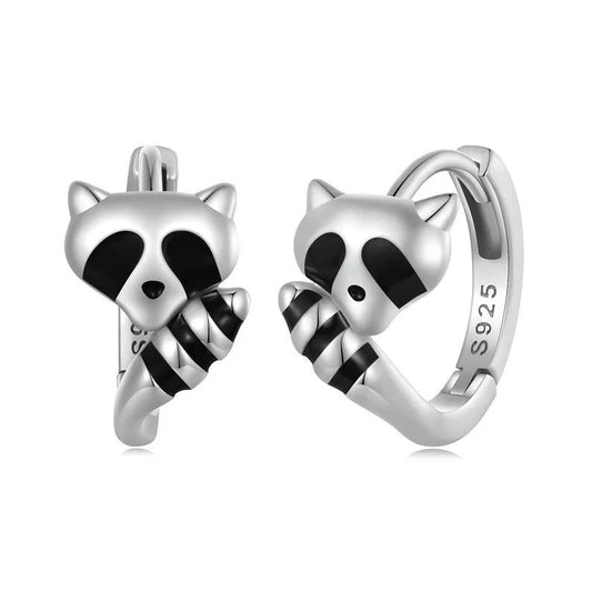 Raccoon Earrings Black Hoop