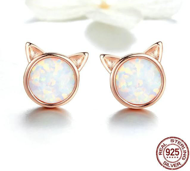 Rose Gold Earrings Stud Animal Cat