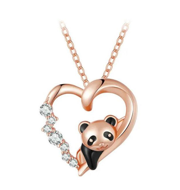Sterling Silver Necklace For Women Baby Panda Heart Animal