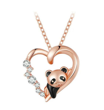 panda necklace in rose gold heart pendant