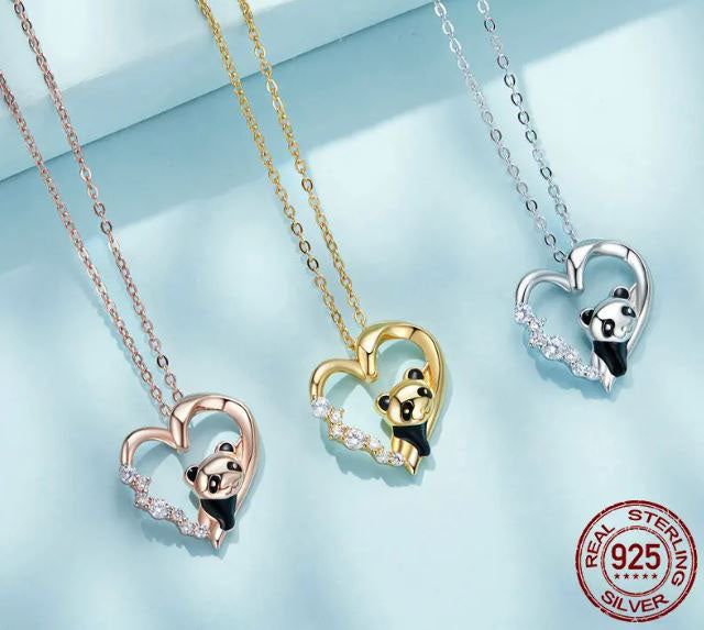 Baby Panda Necklace Pendant Heart Gold