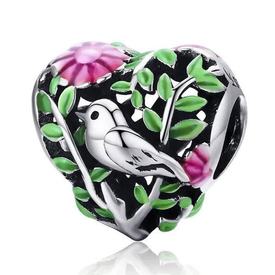 Bird in the Woods Charm Flower Heart multicolour