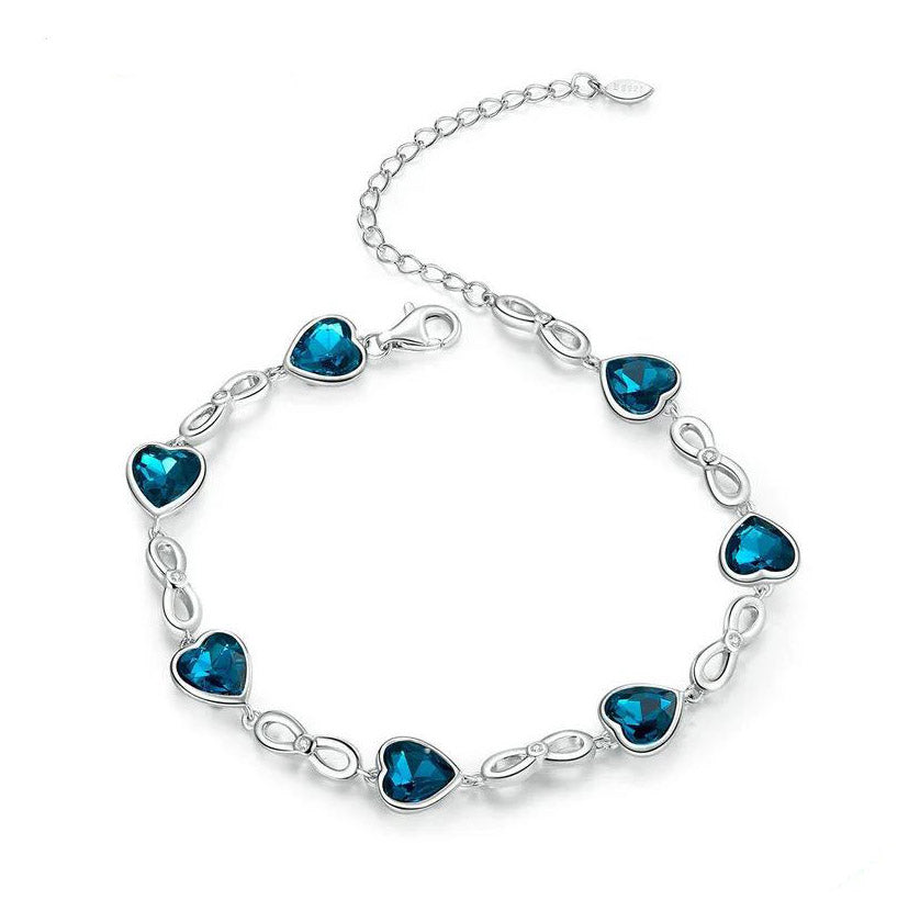 925 Sterling Silver Ocean Heart Bracelet Woman Blue