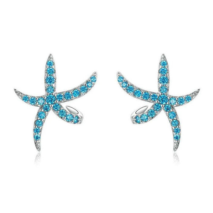 925 Sterling Silver Stud Earrings Star Blue