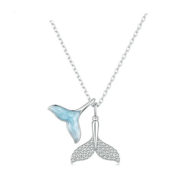 925 Sterling Silver Whale Tail Necklace Pendant Blue