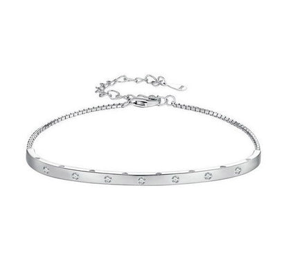 Bracelet 925 Sterling Silver Bangle Pave Bar