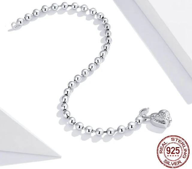 Woman Bracelet Love Bead Chain Sterling Silver