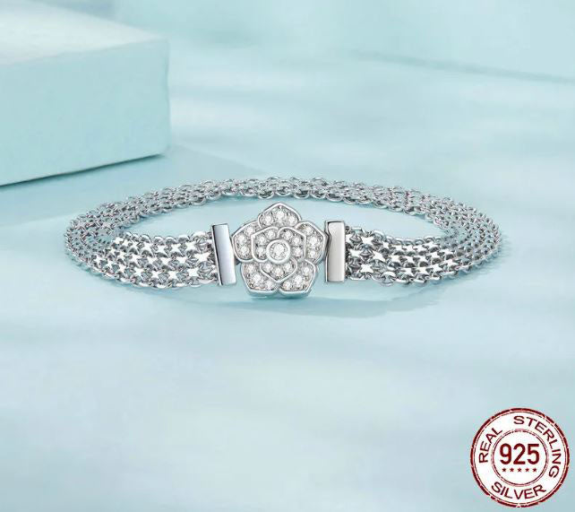 925 Sterling Silver Wide Band Bracelet For Women Clear