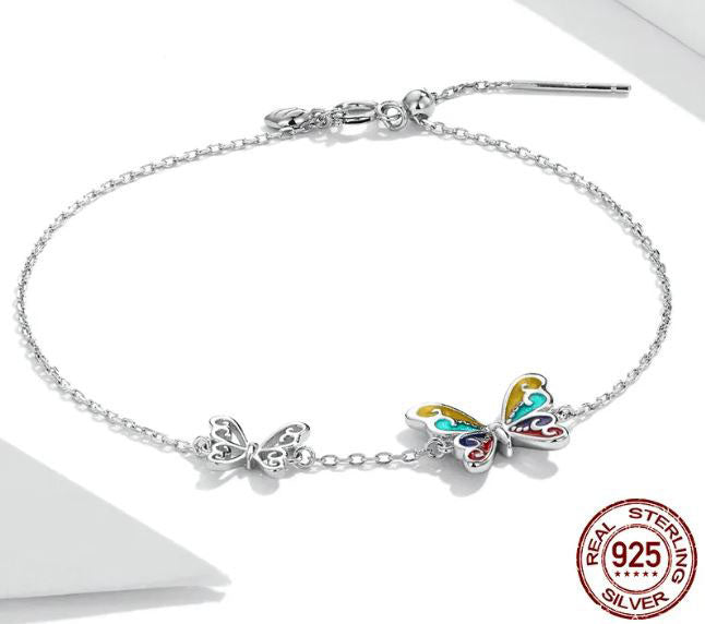 925 Sterling Silver Brilliant Butterfly Bracelet  Colourful