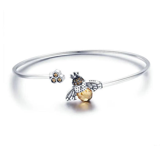 Sterling Silver Open Bee Bangle Bracelet For Women