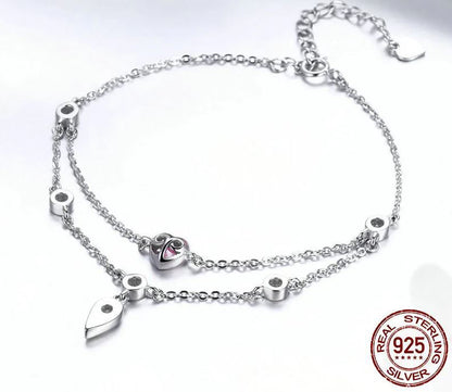 925 Sterling Silver Heart Bracelet For Women Pink