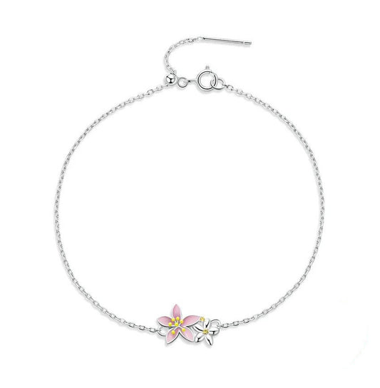 pink flower bracelet cherry blossom Sterling Silver