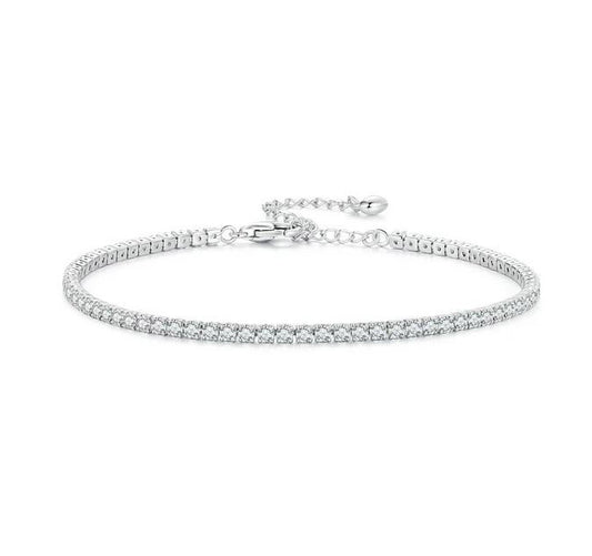 Sterling Silver Tennis Bracelet Clear Adjustable