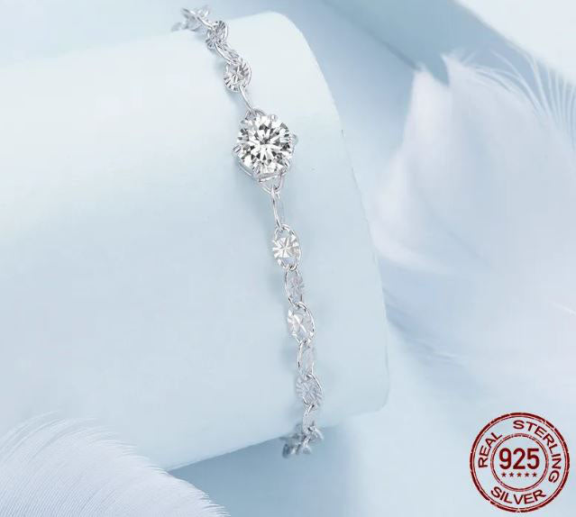 925 Sterling Silver Link Chain Bracelet For Women Clear