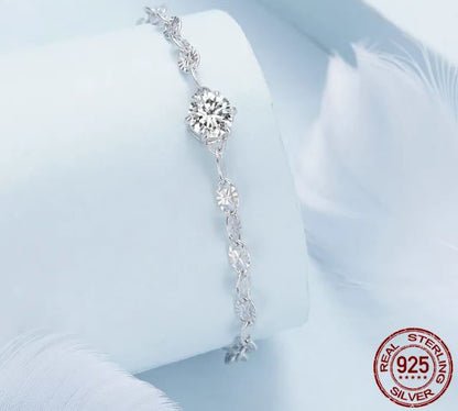 925 Sterling Silver Link Chain Bracelet For Women Clear