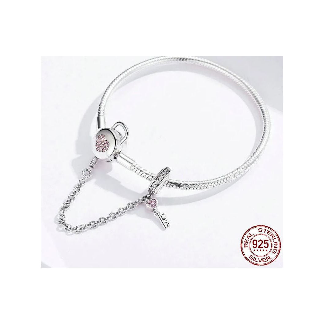 925 Sterling Silver Snake Bracelet For Women Pink