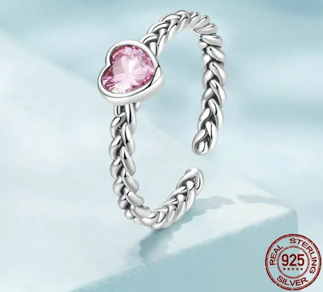 925 Sterling Silver Heart Ring For Women Pink