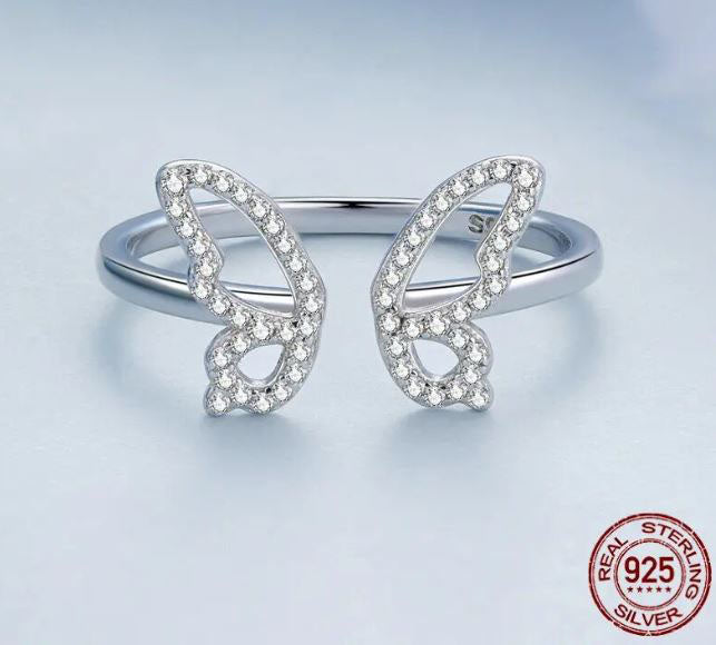 925 Sterling Silver Butterfly Ring For Women Clear