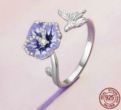 925 Sterling Silver Flower Ring For Women Purple