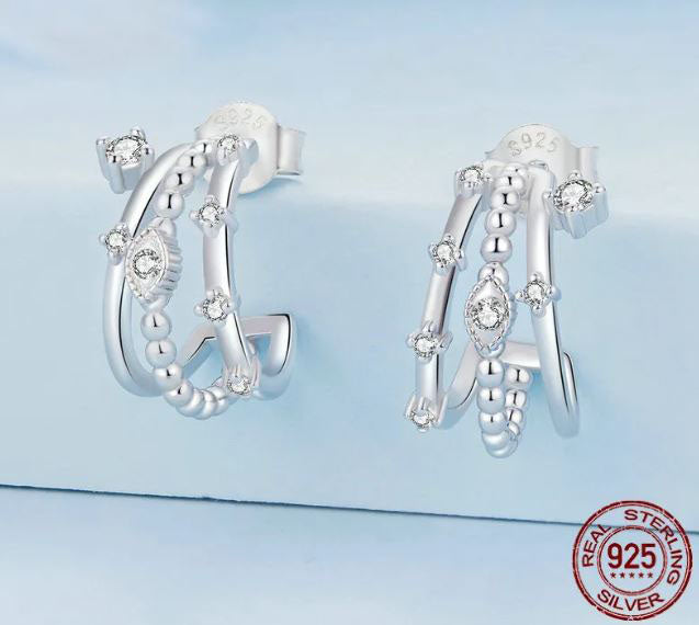 Earrings For Women Stud C Hoop 925 Sterling Silver