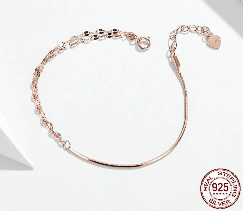 Woman Bracelet Rosegold Cable Box Sterling Silver