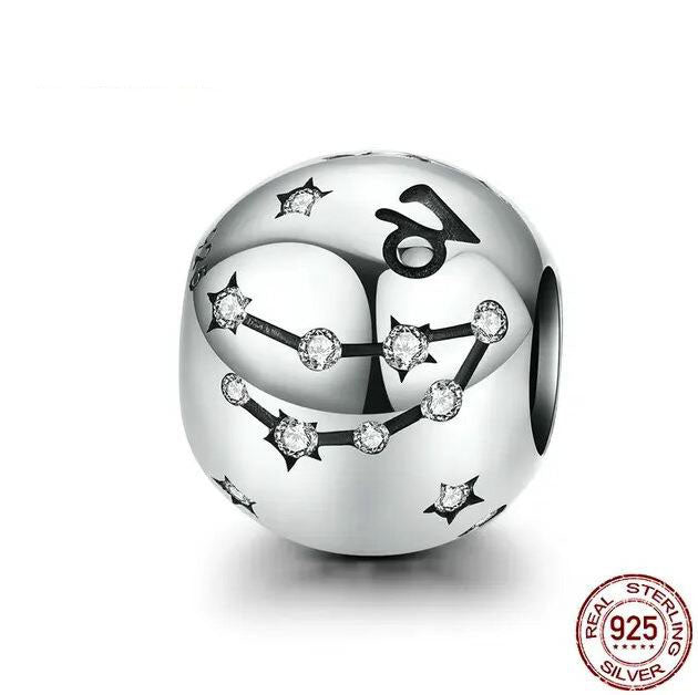925 Sterling Silver Zodiac Sign Charm Cubic Zirconia 
