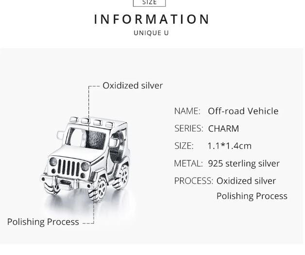 Car Charm Off Road Vehicle Sterling Silver