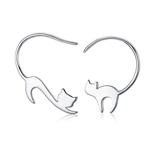 Cat Earrings Sterling Silver Drop C Hoop Animal