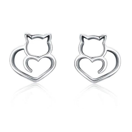 Cat earrings studs 925 sterling silver