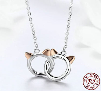 Cat Necklace Pendant Animal Face Double Circles