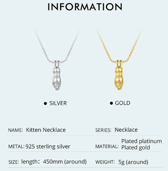 Necklace For Women Pendant Kitten 925 Sterling Silver