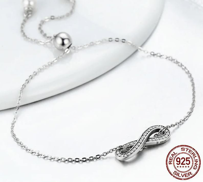 925 Sterling Silver Chain Link Bracelet Cubic Zirconia Clear