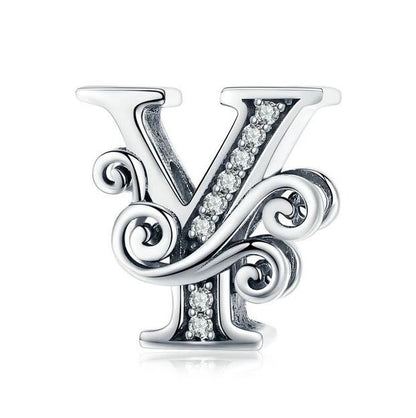 925 Sterling Silver Letter Charm Cubic Zirconia 
