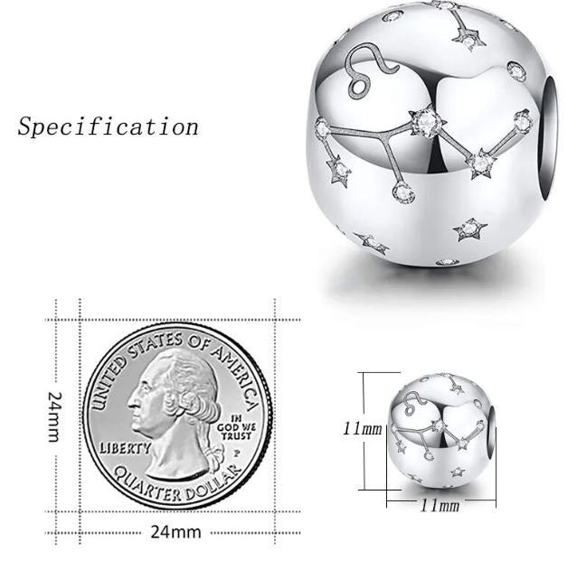 Twelve Constellations Star Charm Zodiac Sign Sterling Silver