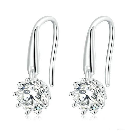 925 Sterling Silver Hook Earrings Drop Clear